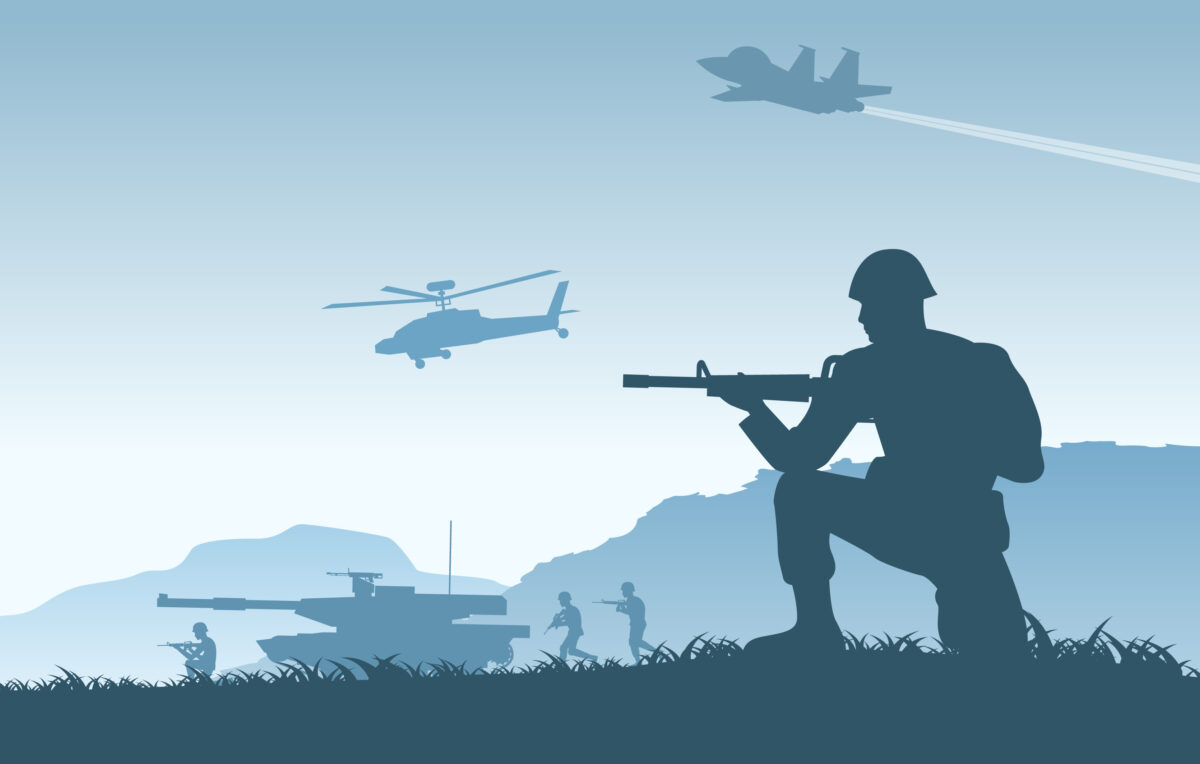 Silhouette design of soldier are attacking the enemy